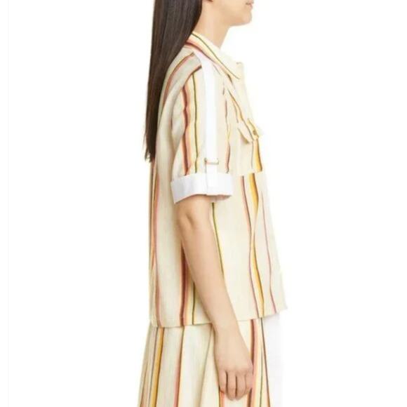 Tory Burch Canyon Stripe Cotton Shirt Size 6 Collared Multicolor Button Down - Picture 2 of 12